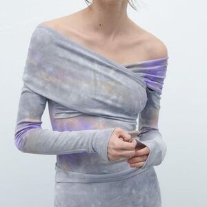 Zara Gray and Purple Off-Shoulder Top